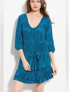 Rebecca Taylor Python 3/4 Sleeve Silk Shirt Dress Top Tunic
